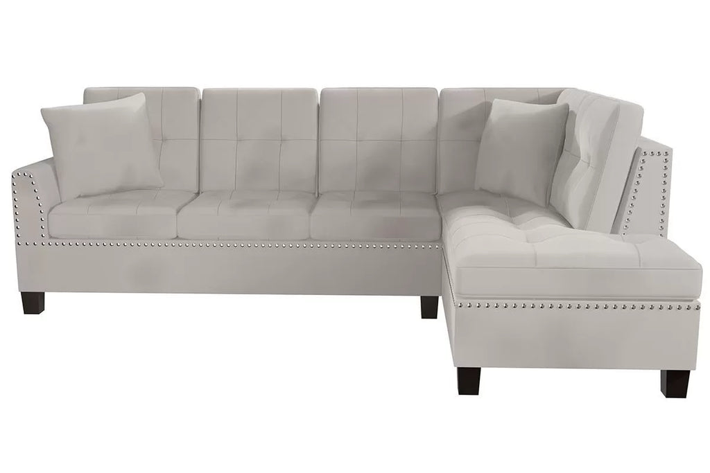 2-Piece Sectional Set – 2pc Sectional Sofa w/ 2 Accent Pillows – Mushroom (F8885)