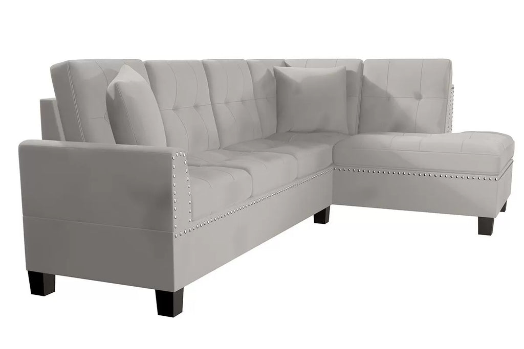 2-Piece Sectional Set – 2pc Sectional Sofa w/ 2 Accent Pillows – Mushroom (F8885)