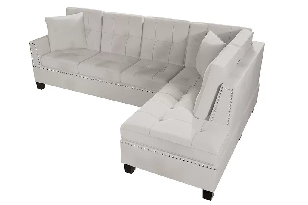 2-Piece Sectional Set – 2pc Sectional Sofa w/ 2 Accent Pillows – Mushroom (F8885)