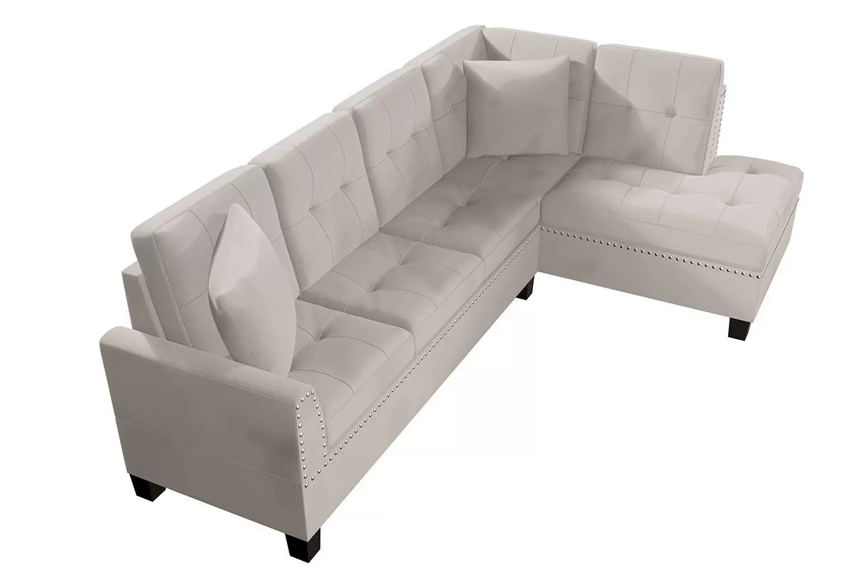 2-Piece Sectional Set – 2pc Sectional Sofa w/ 2 Accent Pillows – Mushroom (F8885)
