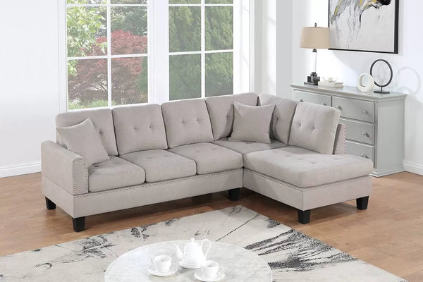 2-Piece Sectional Set – 2pc Sectional Sofa w/ 2 Accent Pillows – Mushroom (F8885)