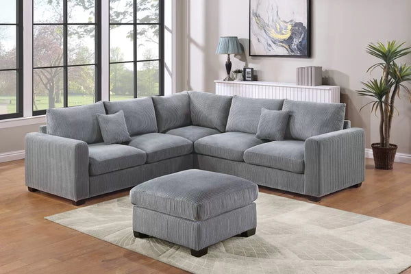 4-Piece Sectional – LAF Loveseat + RAF Loveseat + Corner Wedge + Cocktail Ottoman-Fog (F8890)