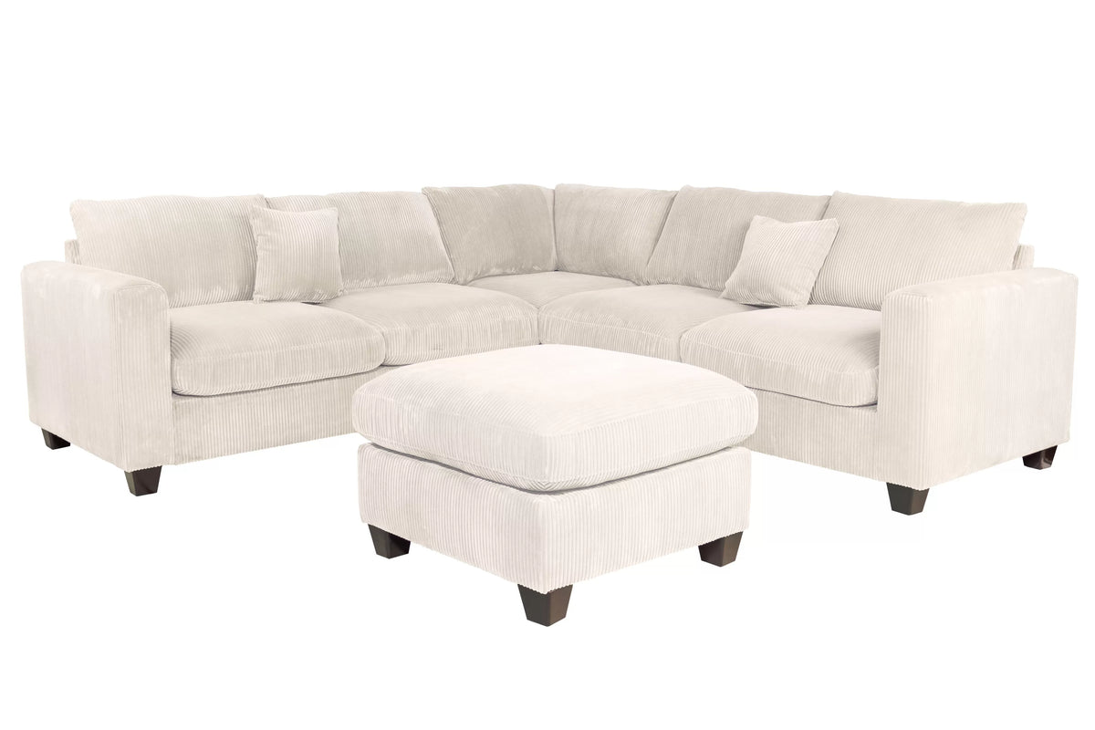 4-Piece Sectional – LAF Loveseat + RAF Loveseat + Corner Wedge + Cocktail Ottoman-Ivory (F8891)
