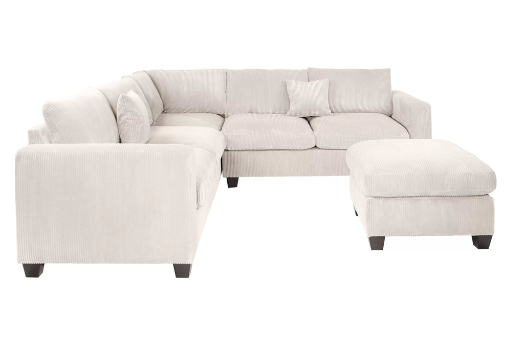4-Piece Sectional – LAF Loveseat + RAF Loveseat + Corner Wedge + Cocktail Ottoman-Ivory (F8891)