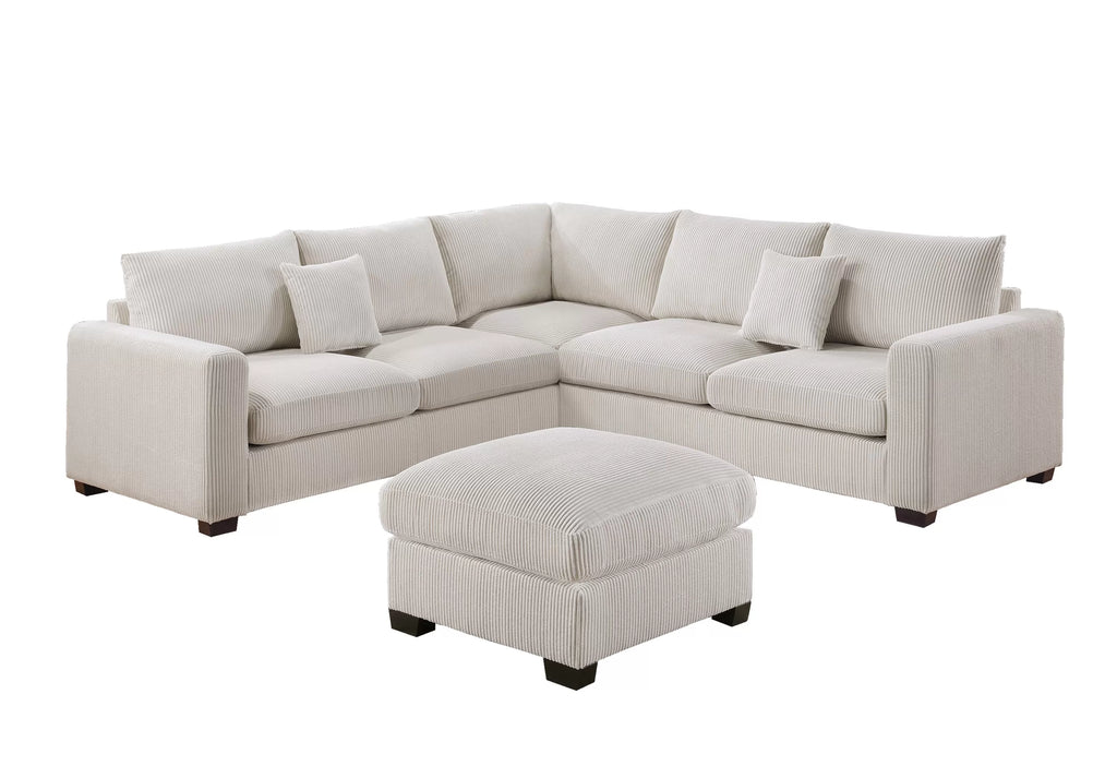 4-Piece Sectional – LAF Loveseat + RAF Loveseat + Corner Wedge + Cocktail Ottoman-Ivory (F8891)