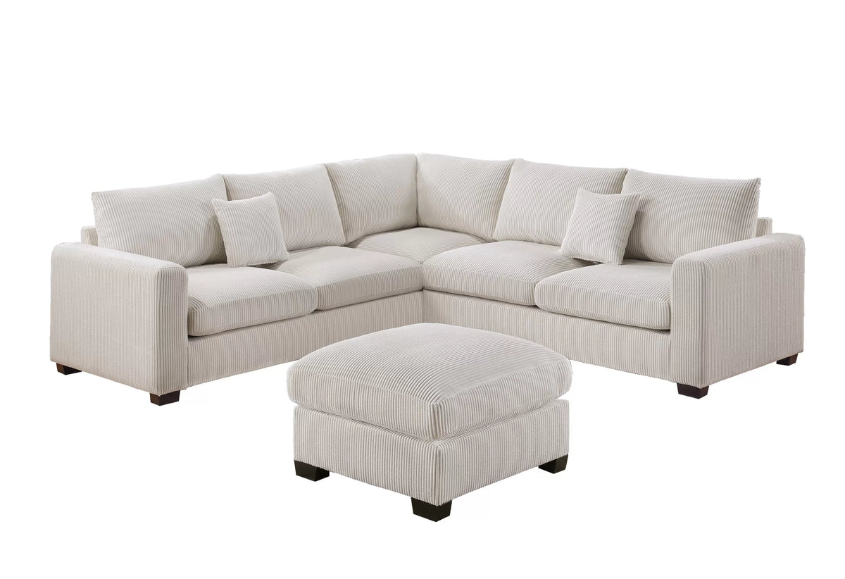4-Piece Sectional – LAF Loveseat + RAF Loveseat + Corner Wedge + Cocktail Ottoman-Ivory (F8891)