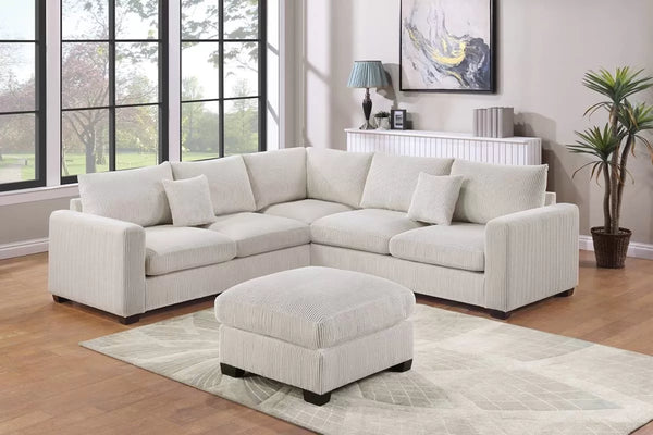 4-Piece Sectional – LAF Loveseat + RAF Loveseat + Corner Wedge + Cocktail Ottoman-Ivory (F8891)