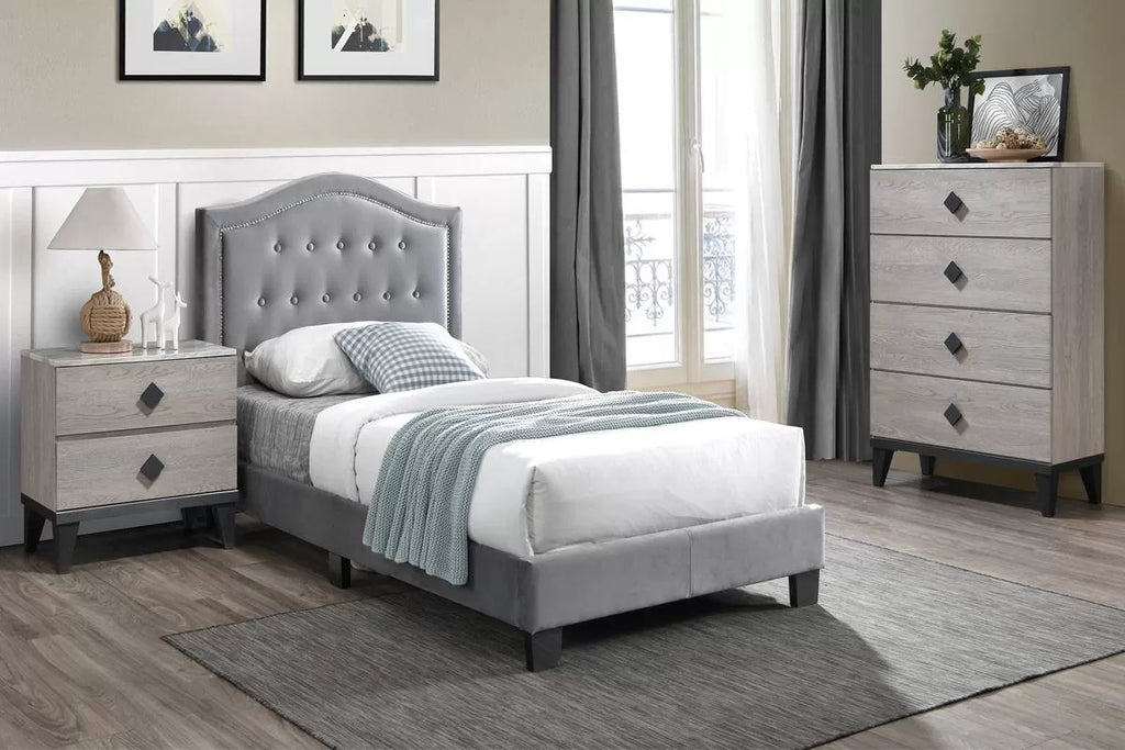 Bed – Adjustable Headboard – Gray (F9571)