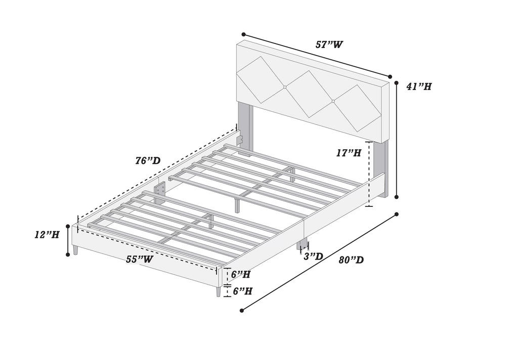 Bed – Adjustable Headboard – Navy Blue (F9629)