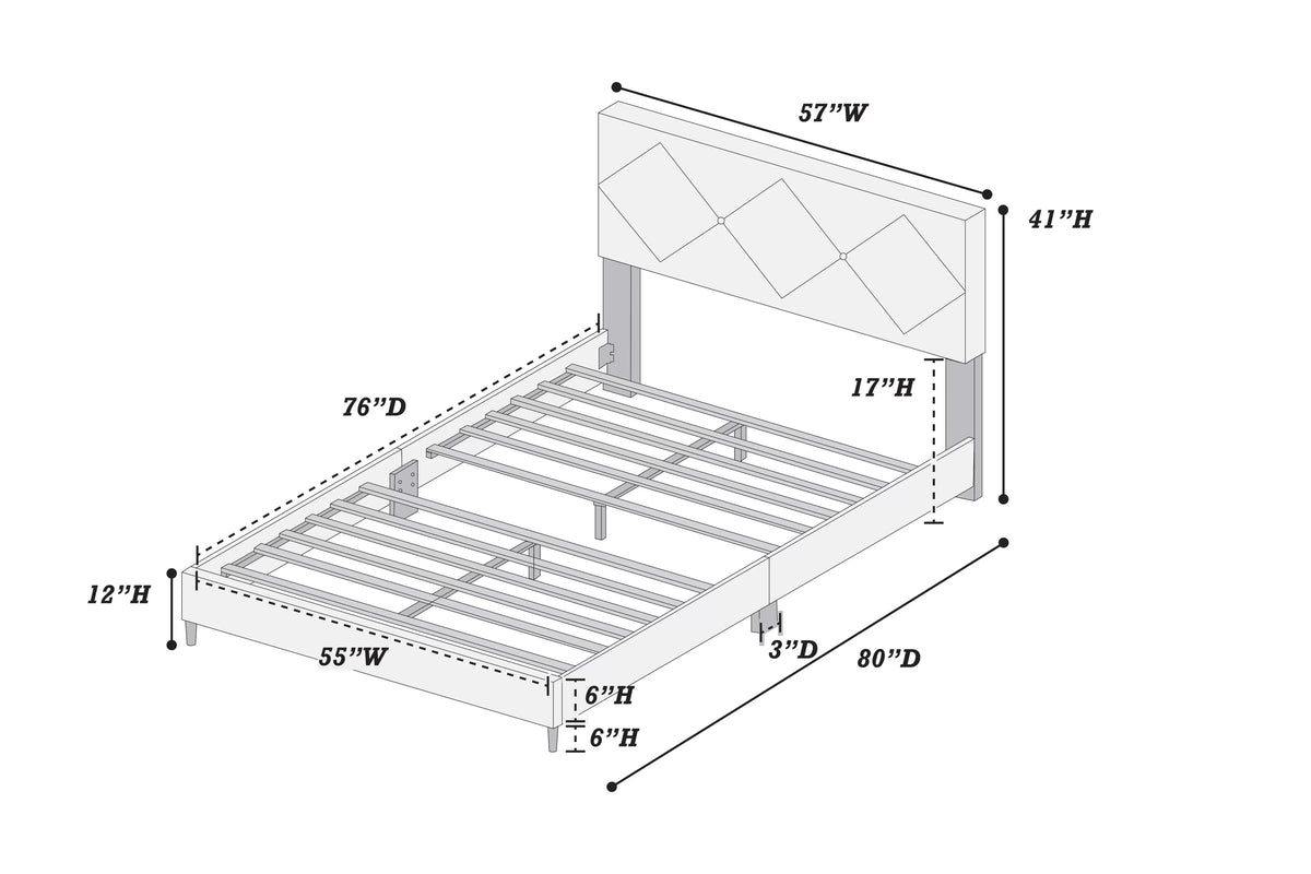Bed – Adjustable Headboard – Navy Blue (F9629)