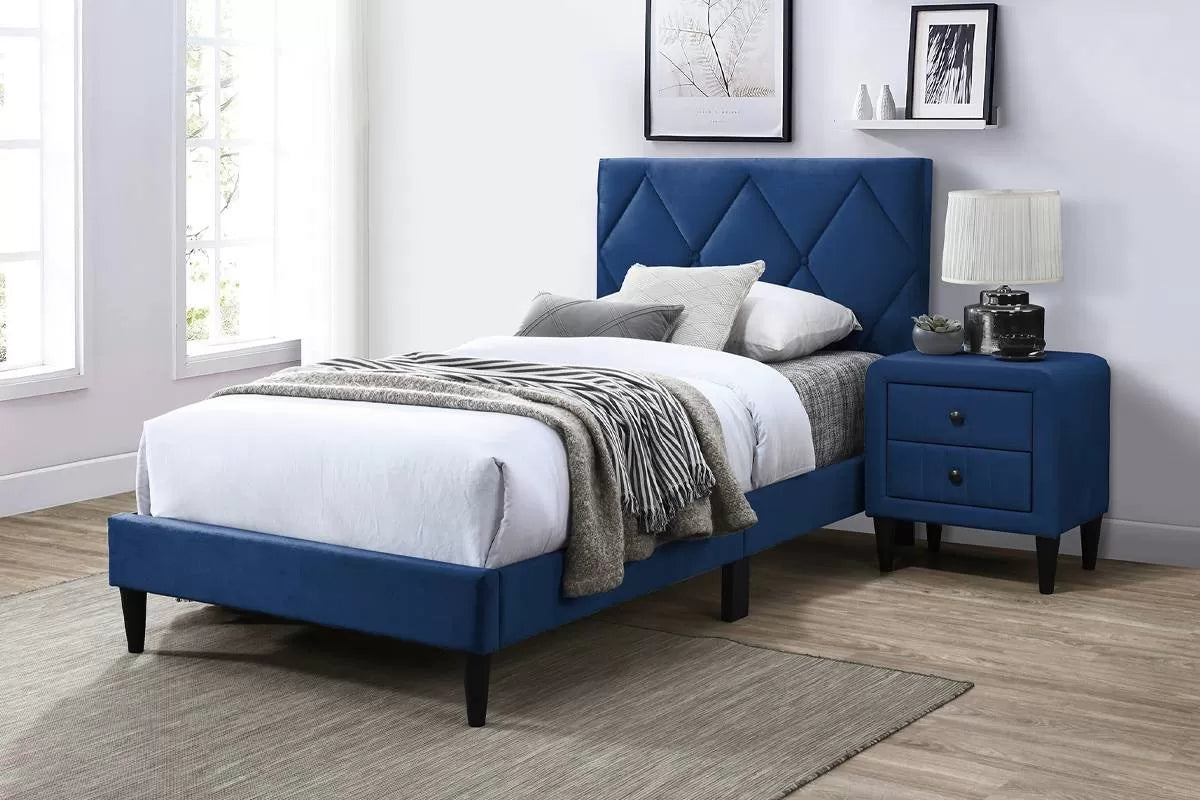 Bed – Adjustable Headboard – Navy Blue (F9629)