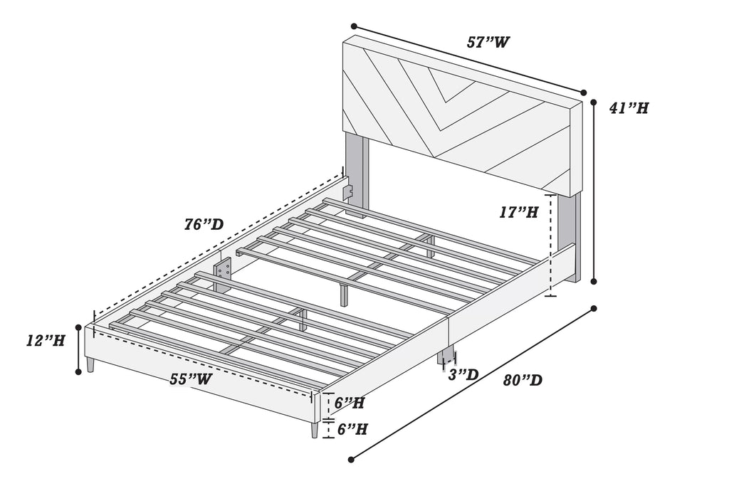 Bed – Adjustable Headboard – Gray (F9631)