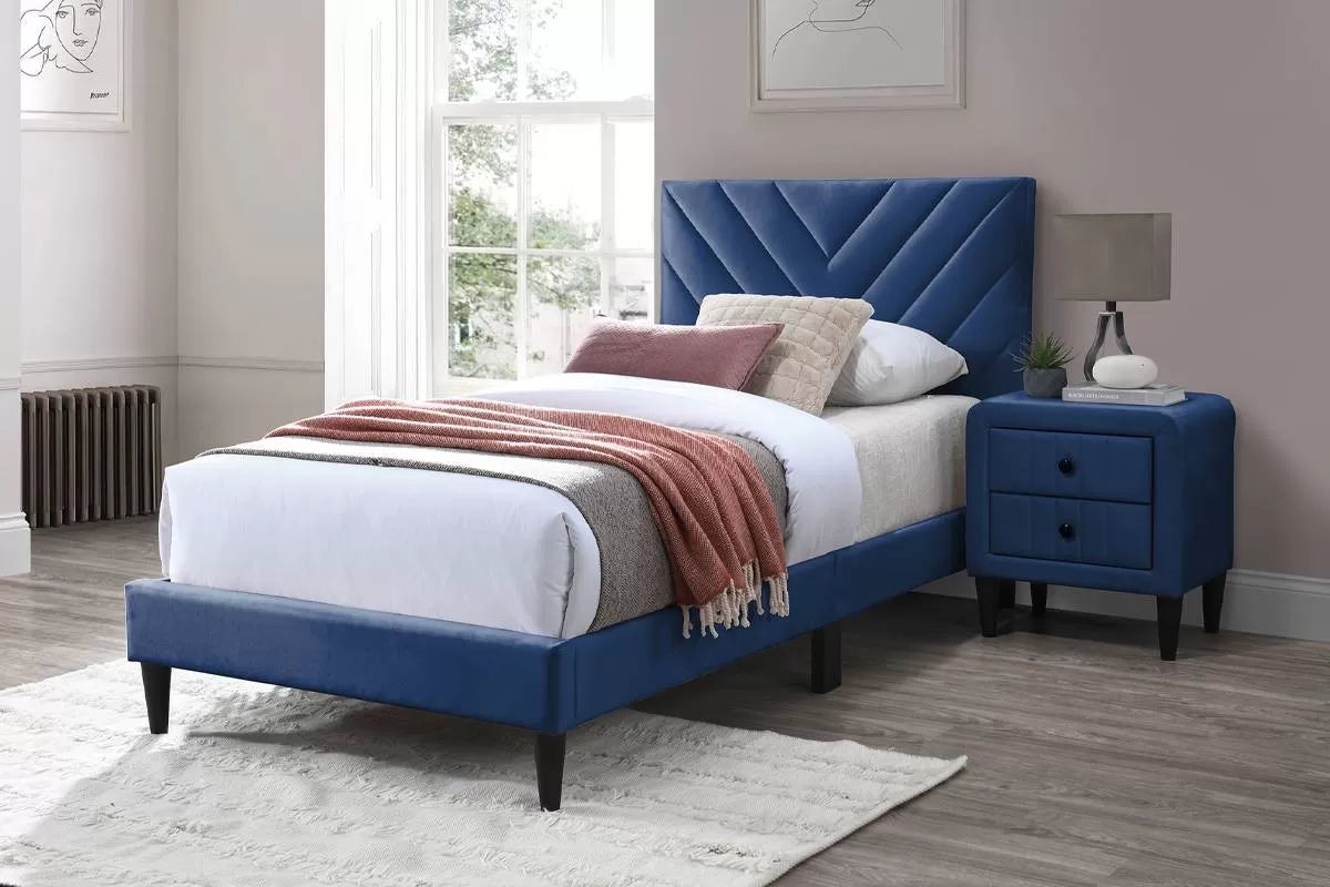 Bed – Adjustable Headboard – Navy Blue (F9632)