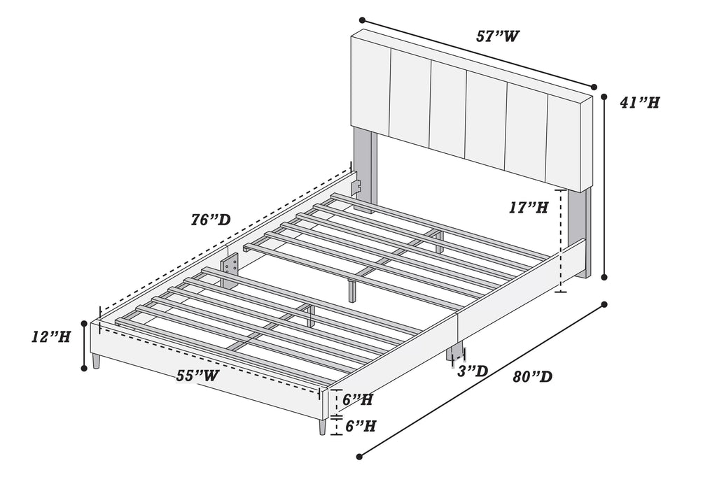 Bed – Adjustable Headboard – Gray (F9638)