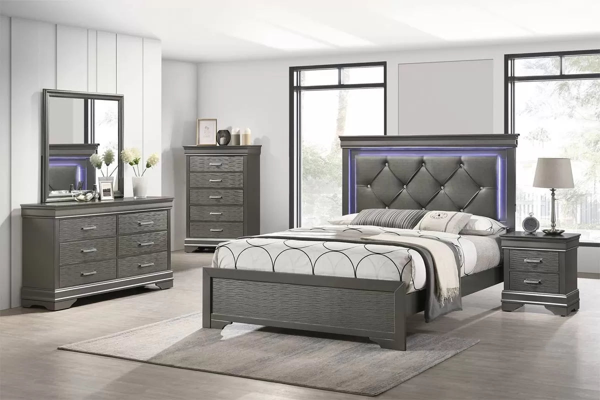 Bed – Built-In LED Lights – Gray (F9640)