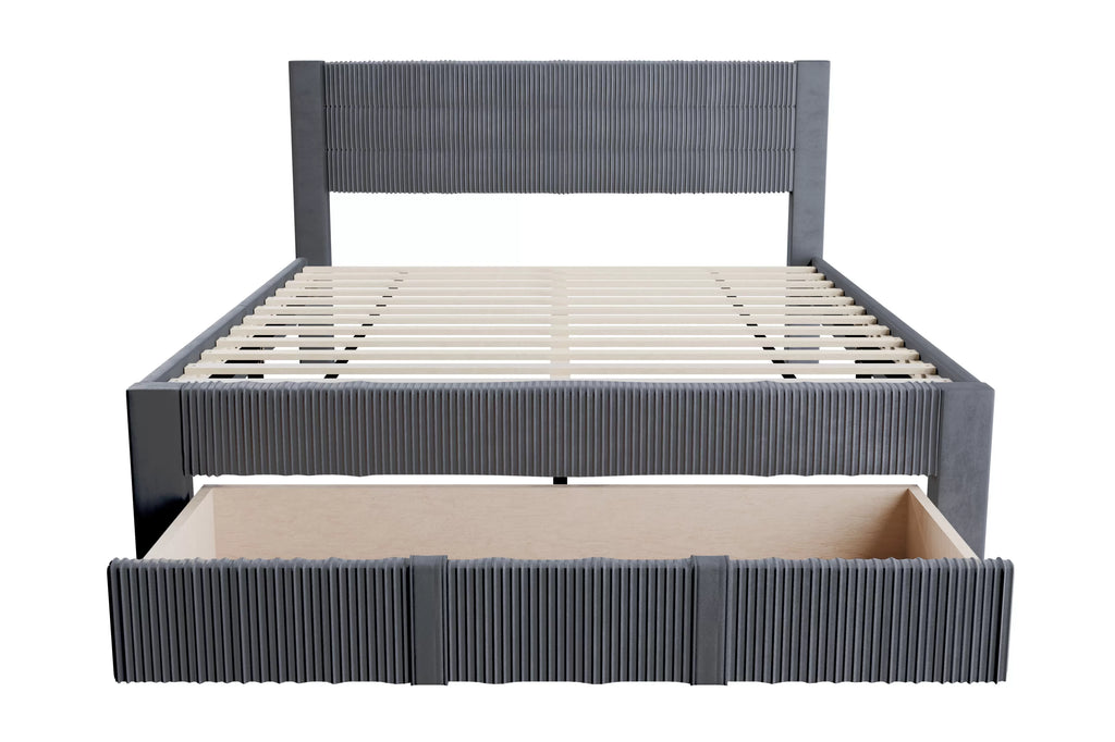 Bed – Platform Bed W/ Underbed Drawer – Dark Gray (F9656)