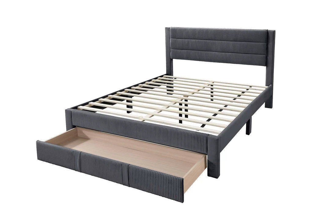 Bed – Platform Bed W/ Underbed Drawer – Dark Gray (F9656)