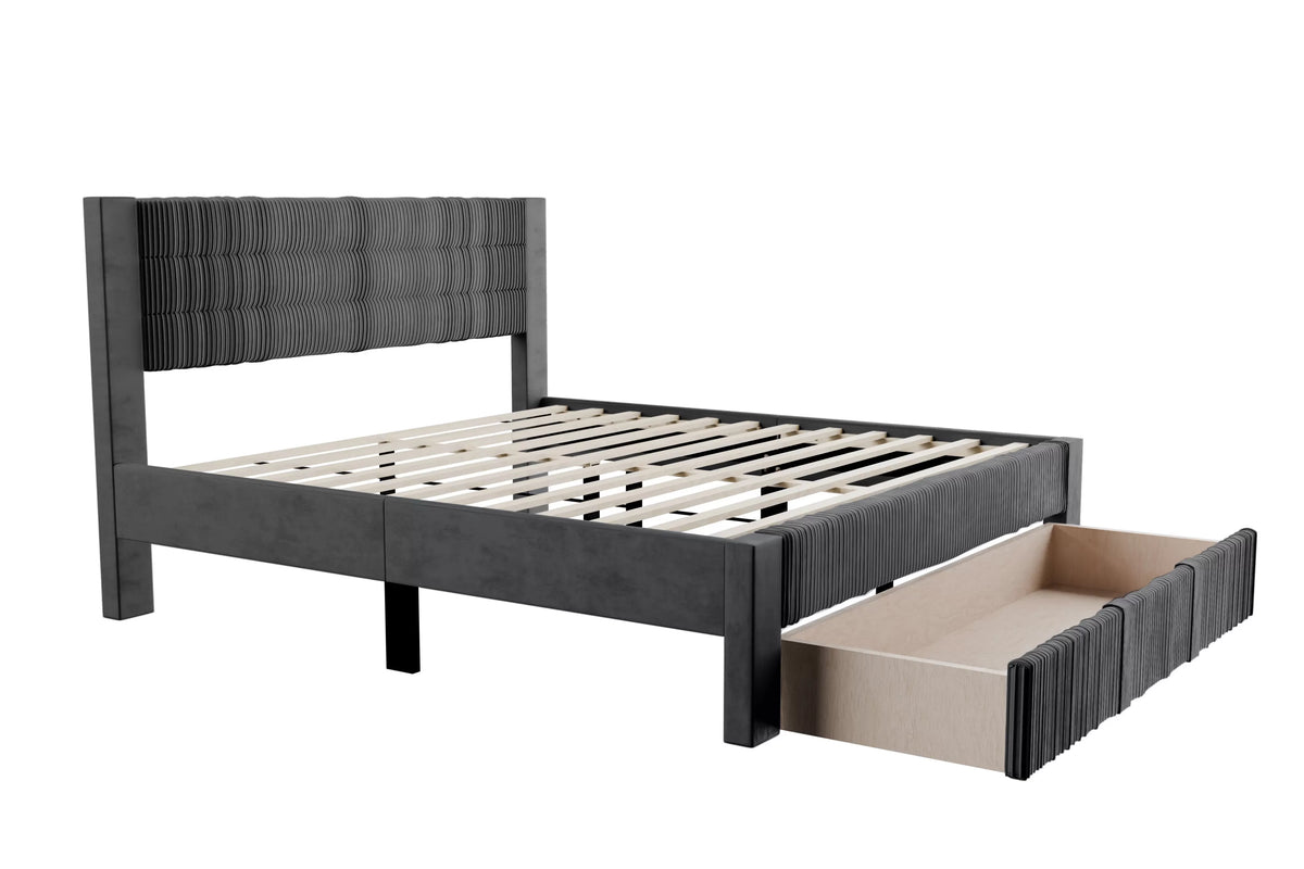 Bed – Platform Bed W/ Underbed Drawer – Dark Gray (F9656)