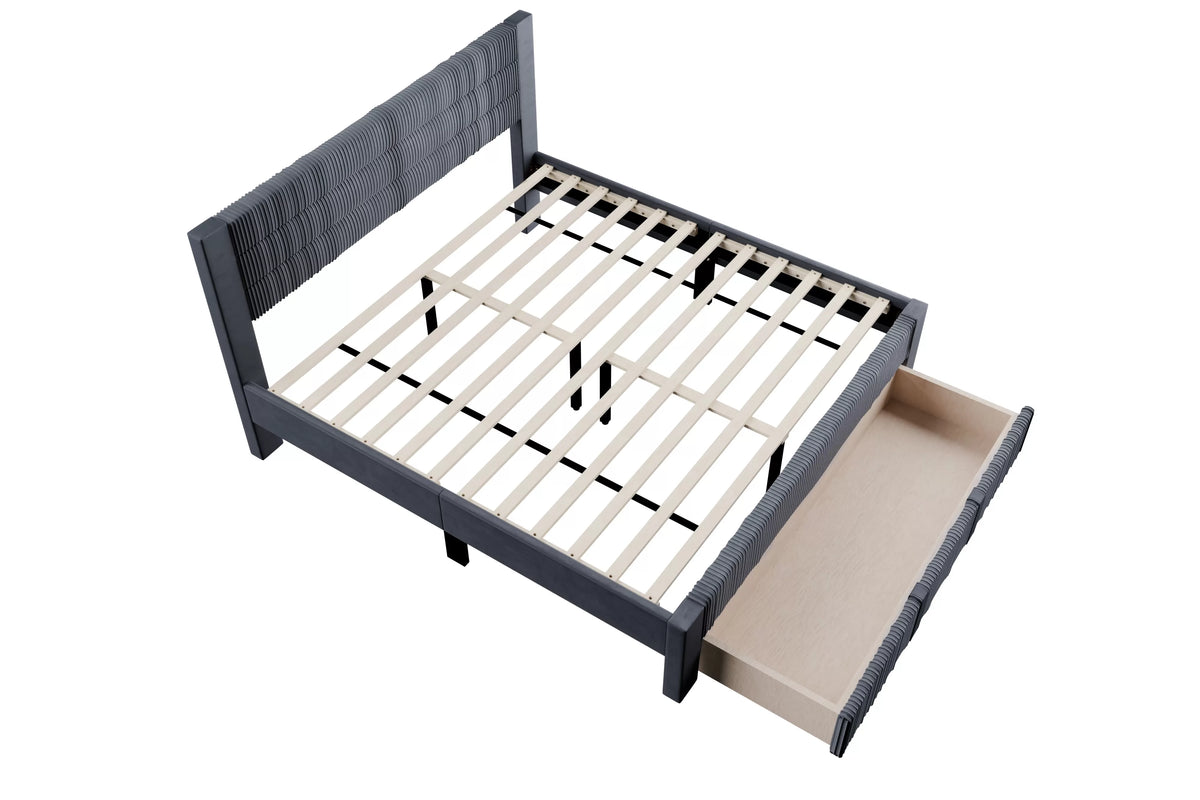 Bed – Platform Bed W/ Underbed Drawer – Dark Gray (F9656)