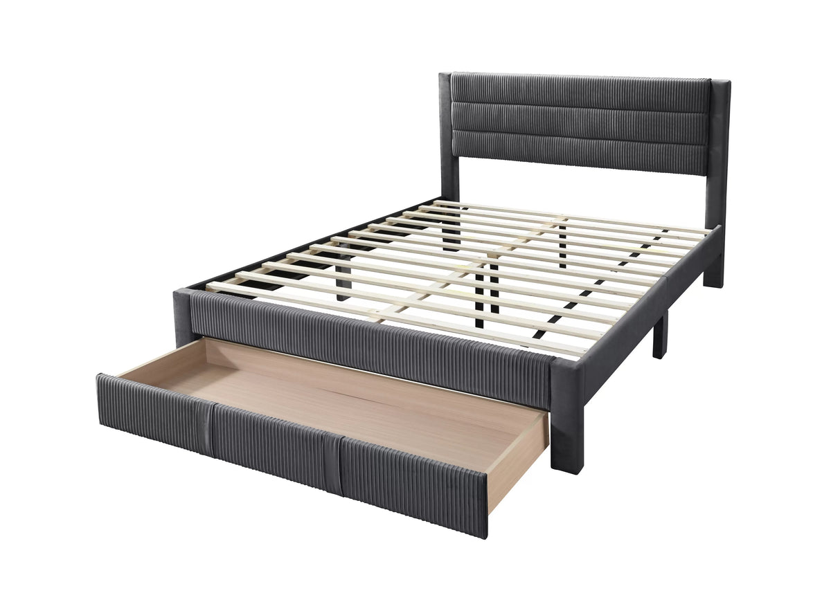 Bed – Platform Bed W/ Underbed Drawer – Dark Gray (F9656)