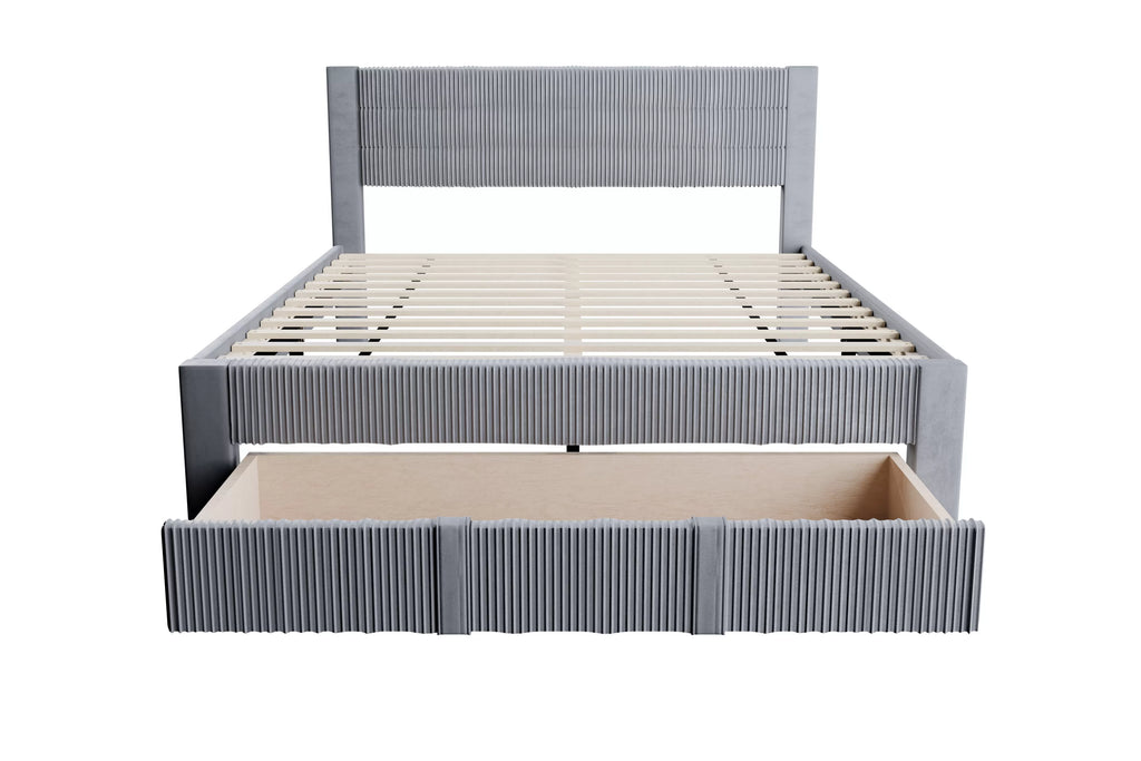 Bed – Platform Bed W/ Underbed Drawer – Gray (F9657)