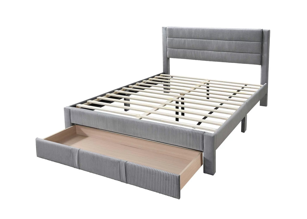 Bed – Platform Bed W/ Underbed Drawer – Gray (F9657)