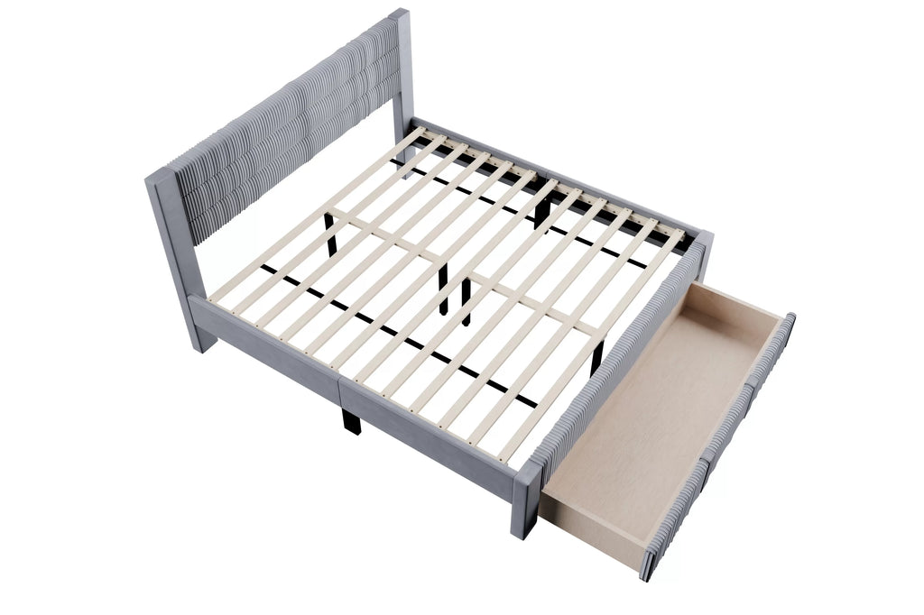 Bed – Platform Bed W/ Underbed Drawer – Gray (F9657)