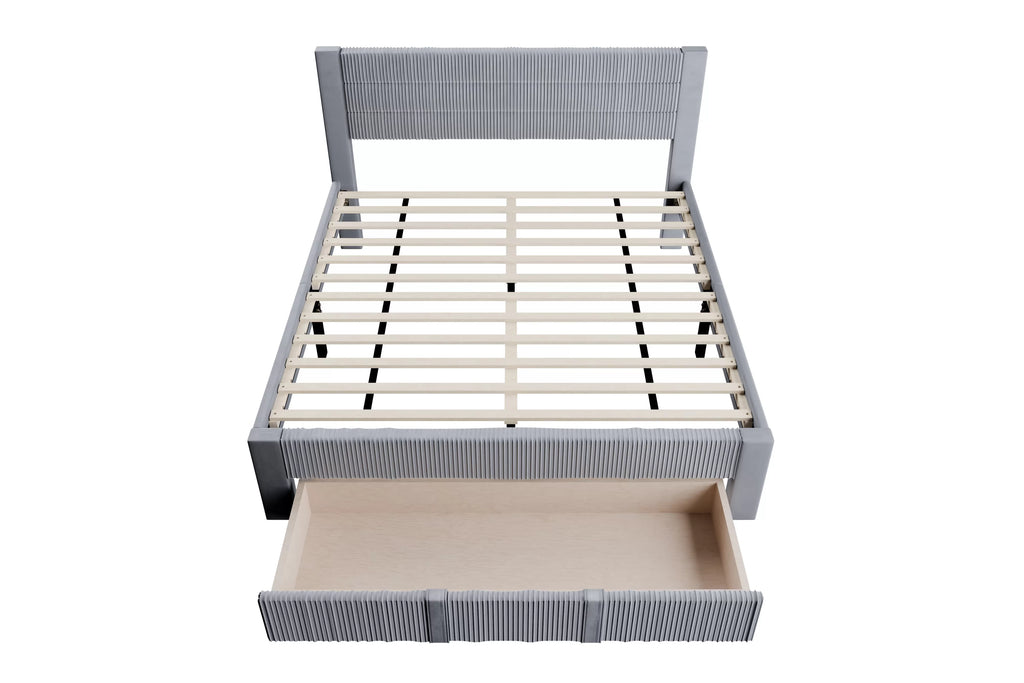 Bed – Platform Bed W/ Underbed Drawer – Gray (F9657)