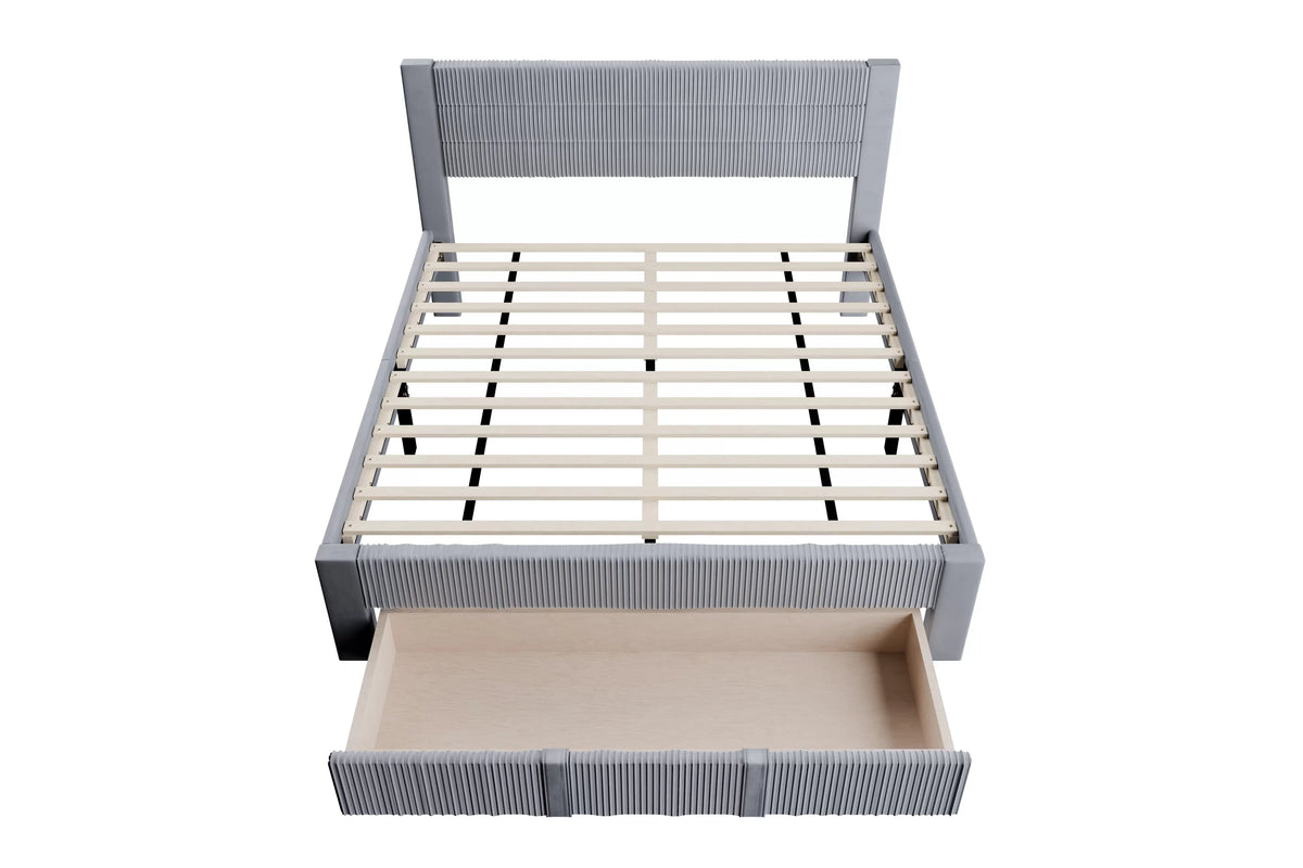 Bed – Platform Bed W/ Underbed Drawer – Gray (F9657)