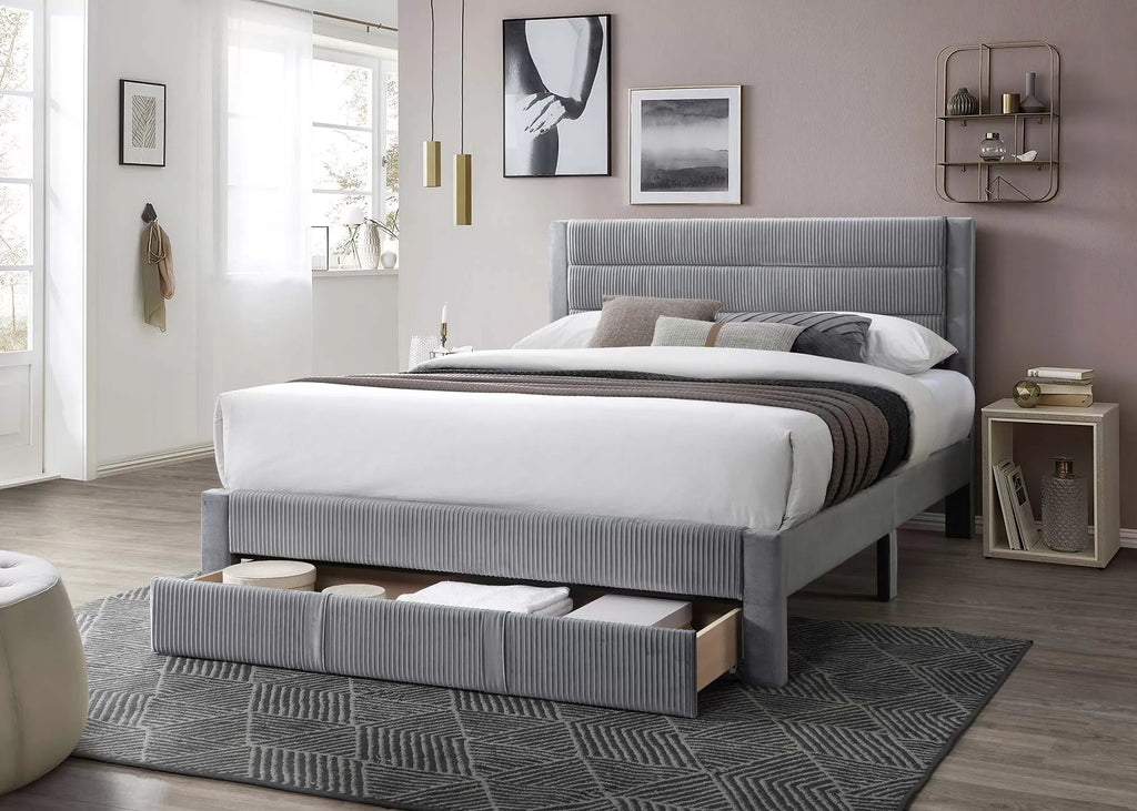 Bed – Platform Bed W/ Underbed Drawer – Gray (F9657)