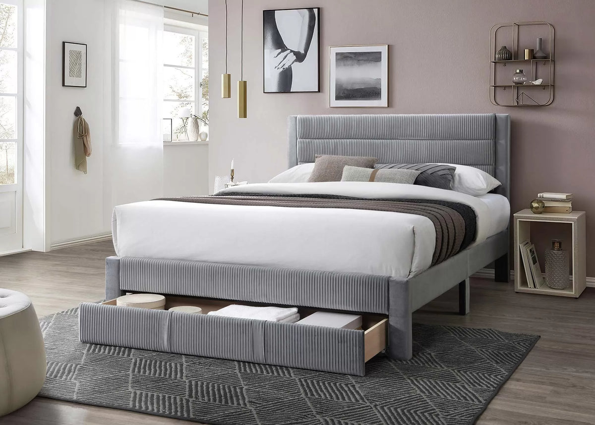 Bed – Platform Bed W/ Underbed Drawer – Gray (F9657)