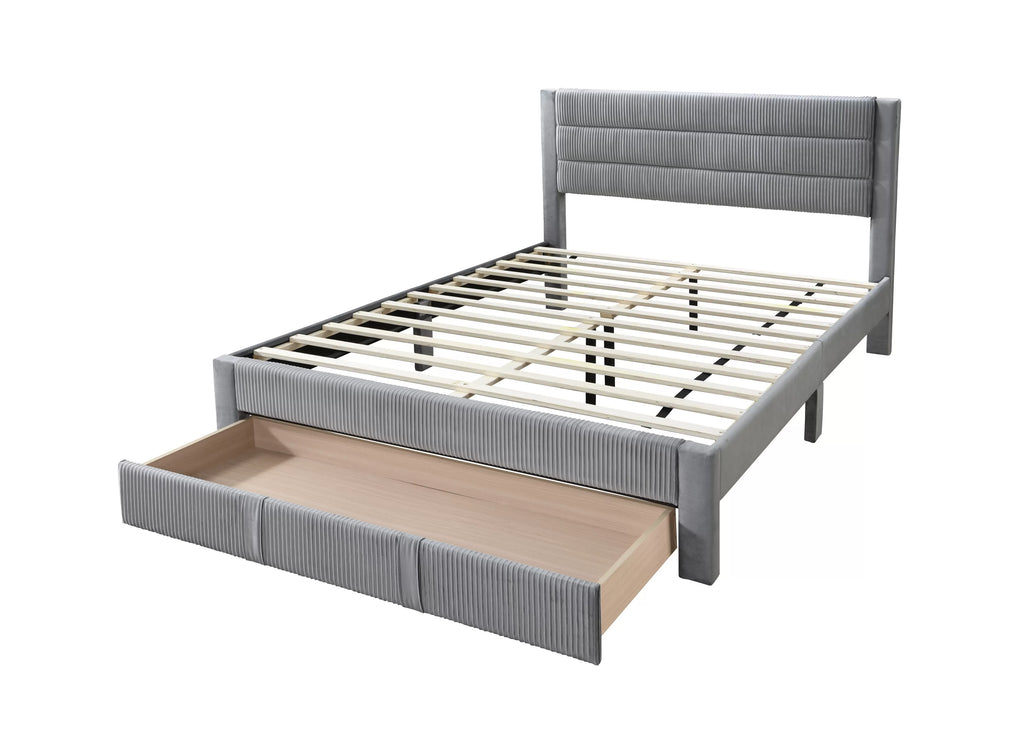 Bed – Platform Bed W/ Underbed Drawer – Gray (F9657)