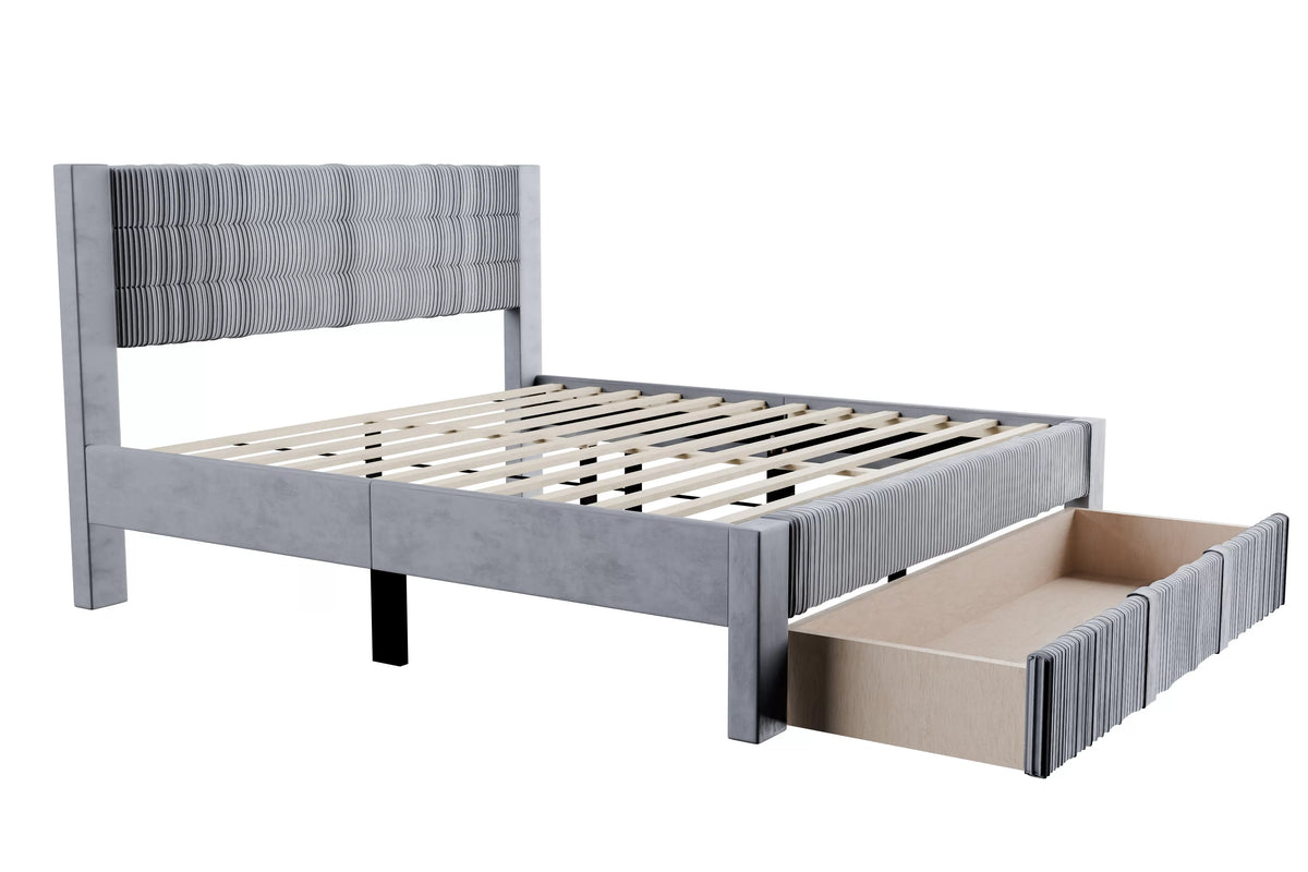 Bed – Platform Bed W/ Underbed Drawer – Gray (F9657)