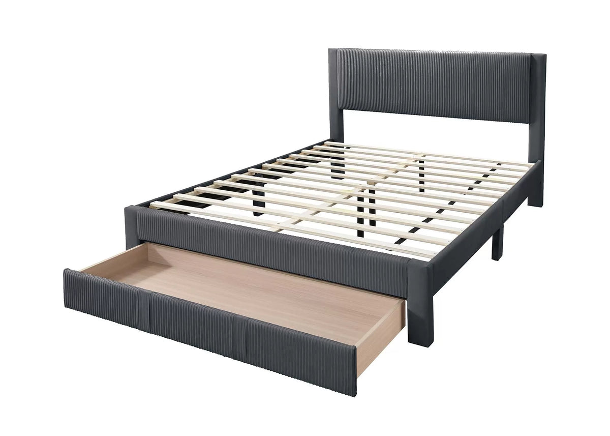 Bed – Platform Bed W/ Underbed Drawer – Dark Gray (F9658)