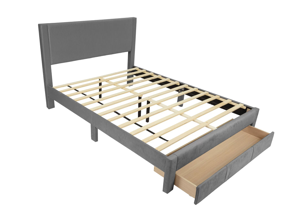 Bed – Platform Bed W/ Underbed Drawer – Dark Gray (F9658)