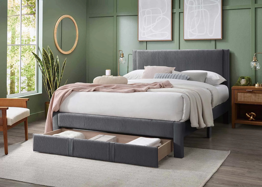 Bed – Platform Bed W/ Underbed Drawer – Dark Gray (F9658)
