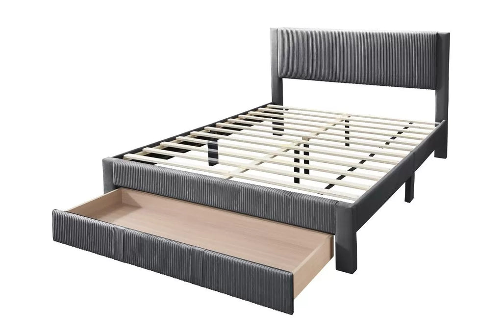 Bed – Platform Bed W/ Underbed Drawer – Dark Gray (F9658)