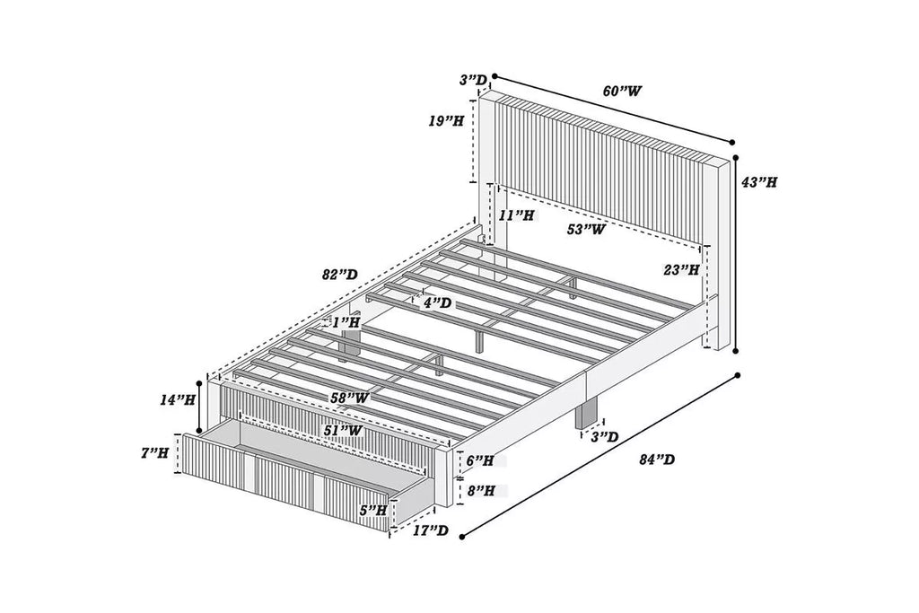 Bed – Platform Bed W/ Underbed Drawer – Dark Gray (F9658)