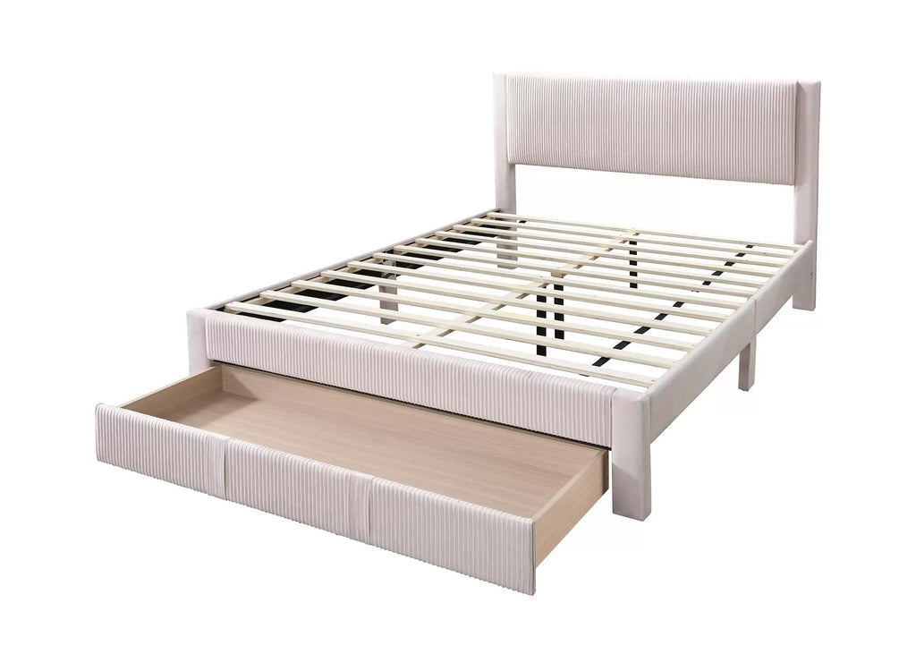 Bed – Platform Bed W/ Underbed Drawer – Light Pink (F9659)