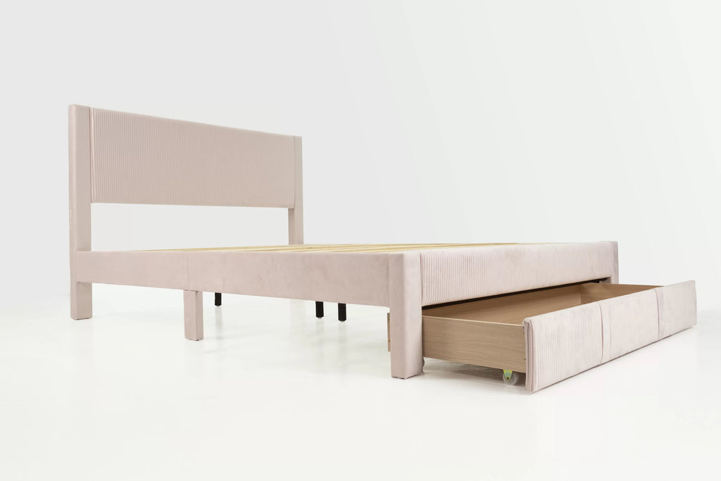 Bed – Platform Bed W/ Underbed Drawer – Light Pink (F9659)