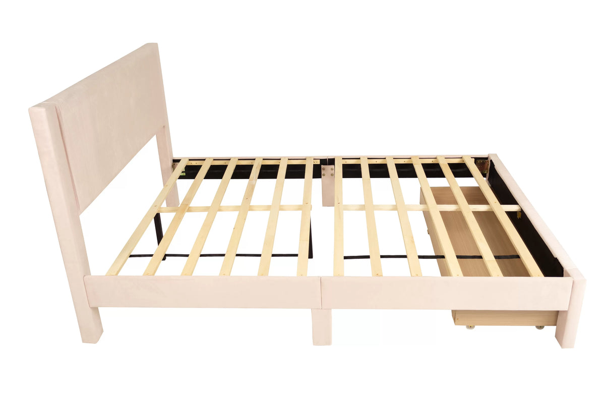 Bed – Platform Bed W/ Underbed Drawer – Light Pink (F9659)