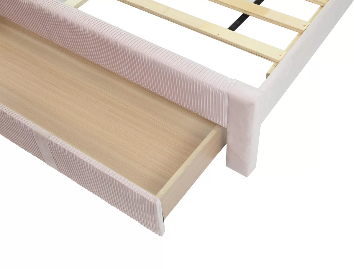Bed – Platform Bed W/ Underbed Drawer – Light Pink (F9659)