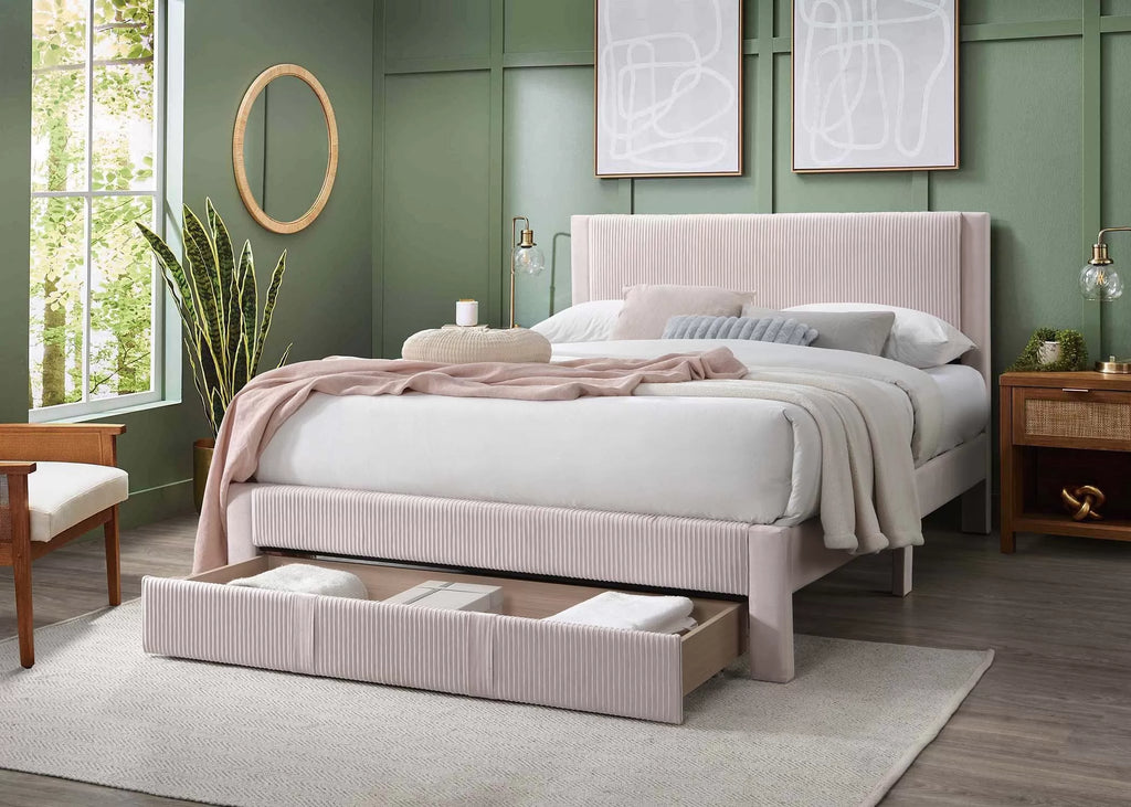 Bed – Platform Bed W/ Underbed Drawer – Light Pink (F9659)