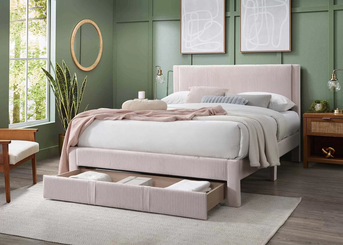 Bed – Platform Bed W/ Underbed Drawer – Light Pink (F9659)