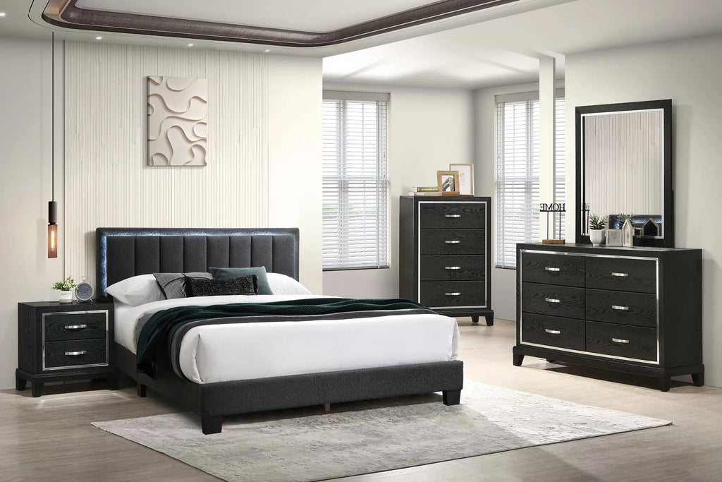 Bed – Platform Bed W/ Built-In LED Lights – Charcoal (F9660)