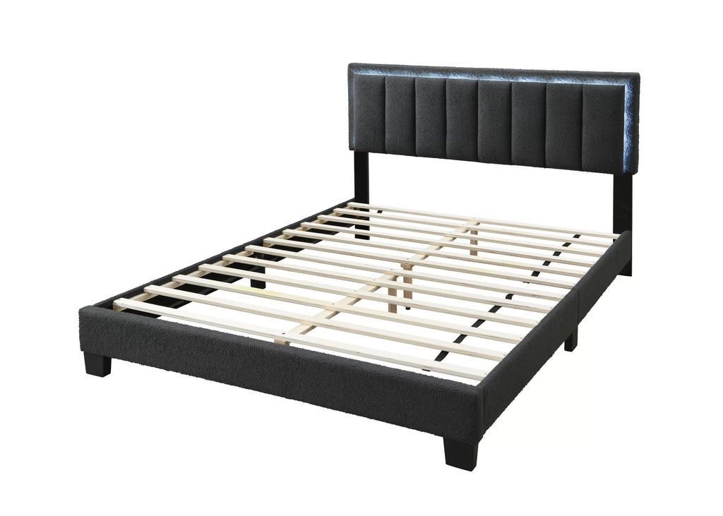Bed – Platform Bed W/ Built-In LED Lights – Charcoal (F9660)