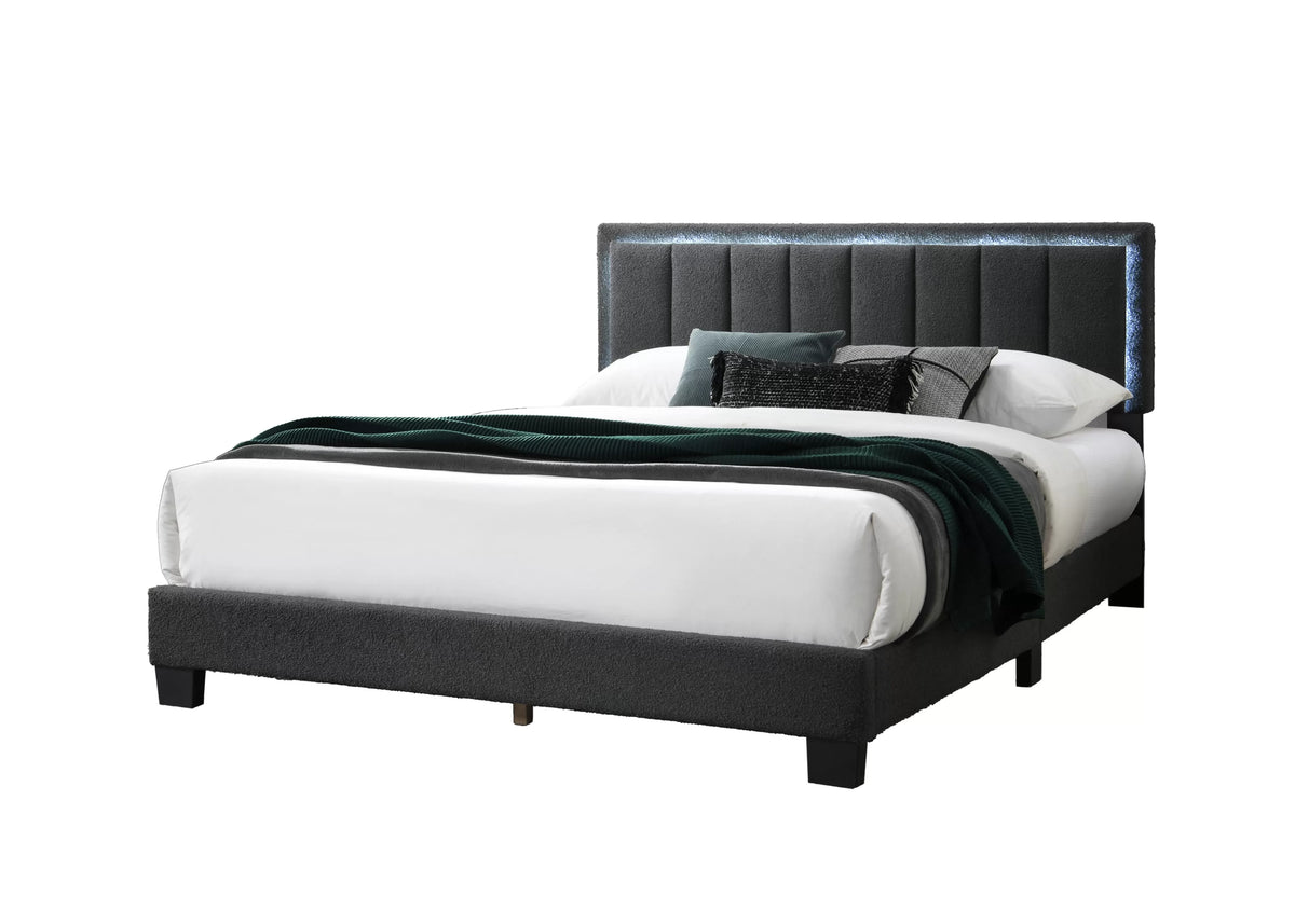 Bed – Platform Bed W/ Built-In LED Lights – Charcoal (F9660)