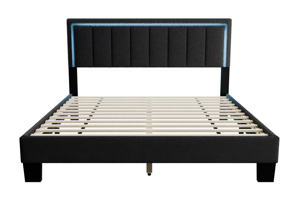 Bed – Platform Bed W/ Built-In LED Lights – Charcoal (F9660)