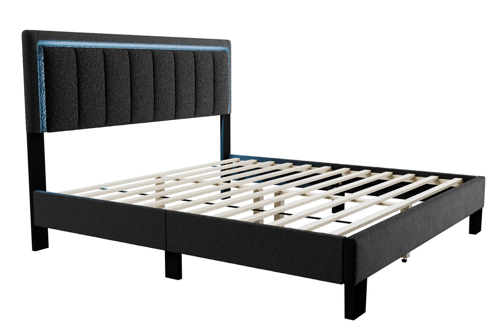 Bed – Platform Bed W/ Built-In LED Lights – Charcoal (F9660)