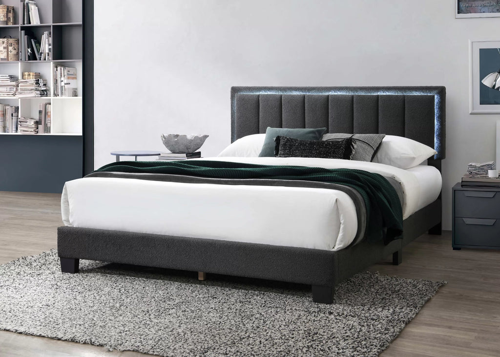 Bed – Platform Bed W/ Built-In LED Lights – Charcoal (F9660)